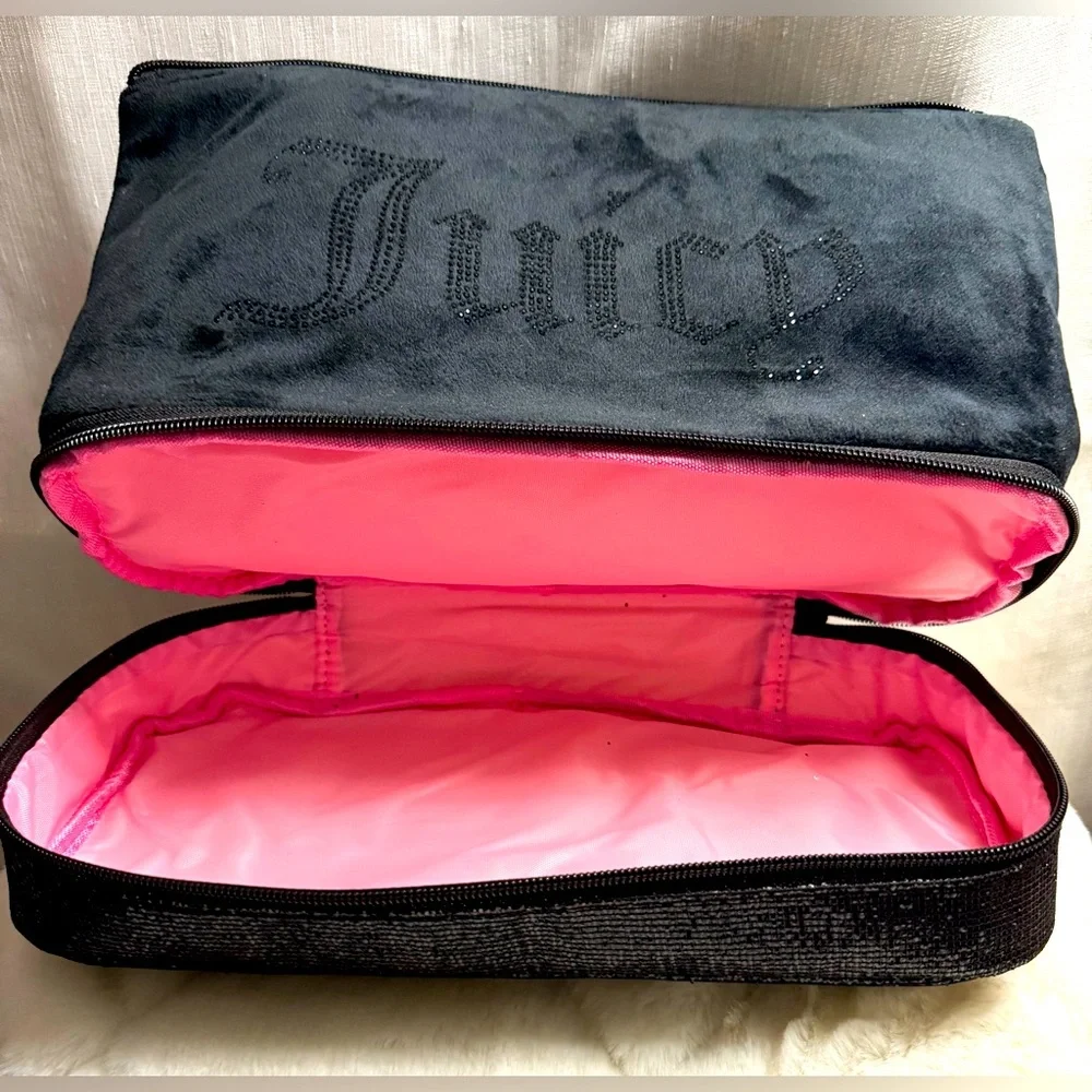 NEW Juicy Couture Black Bling Felt Cosmetics Bag